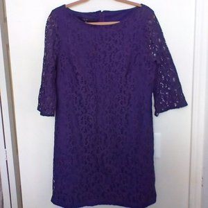 Nine West purple lace 3\4 sleeve shift dress size 14